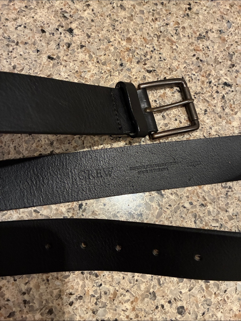 J. Crew Vintage Black Leather Men's Belt with Metal Buckle. Made in USA
